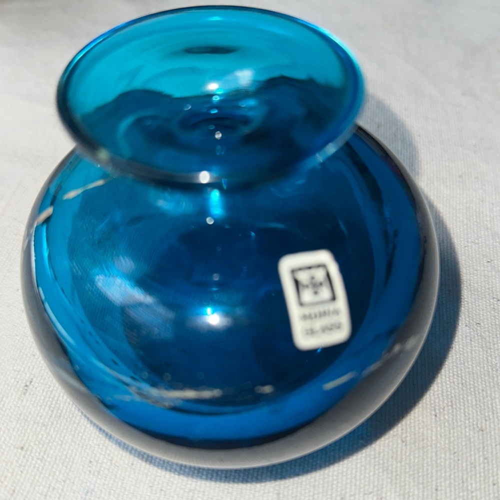 MDINA GLASS warm BlueAqua,signed Moluio,smooth bottom,weighted,design,lip on top